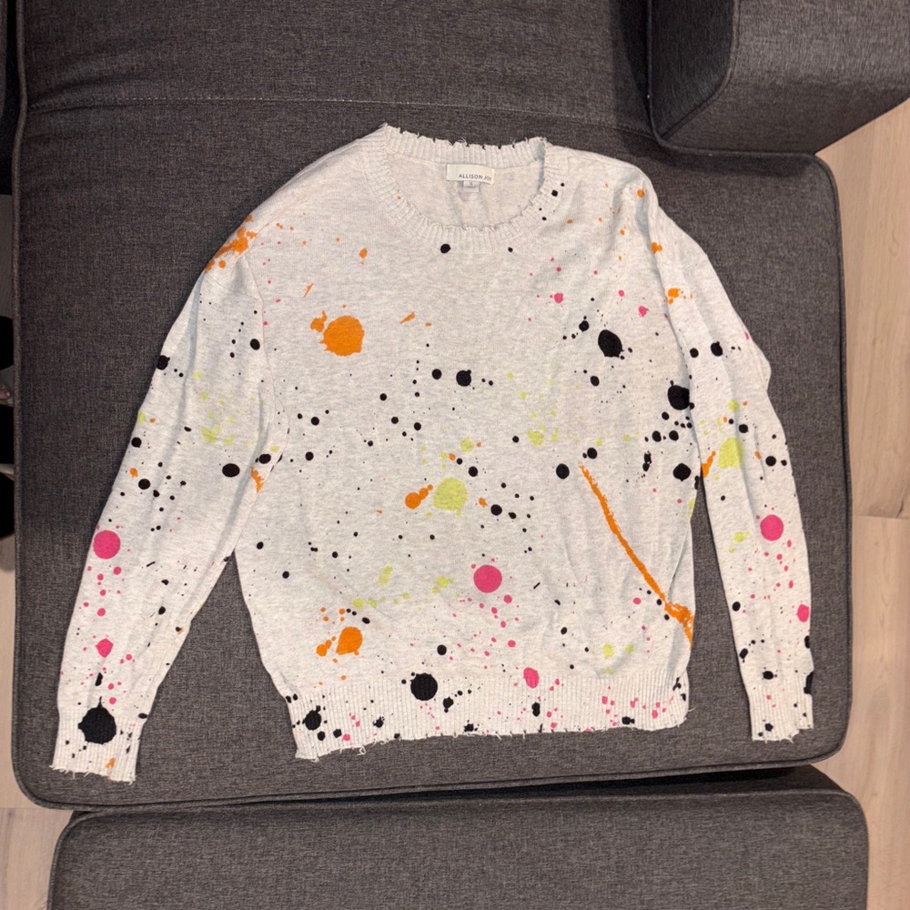 Alison Joy Grey Splatter paint lightweight distressed Sweater